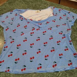 Banned Apparel Dancing Days Cherry Checker Print Retro Pinup Rockabilly Top 1x